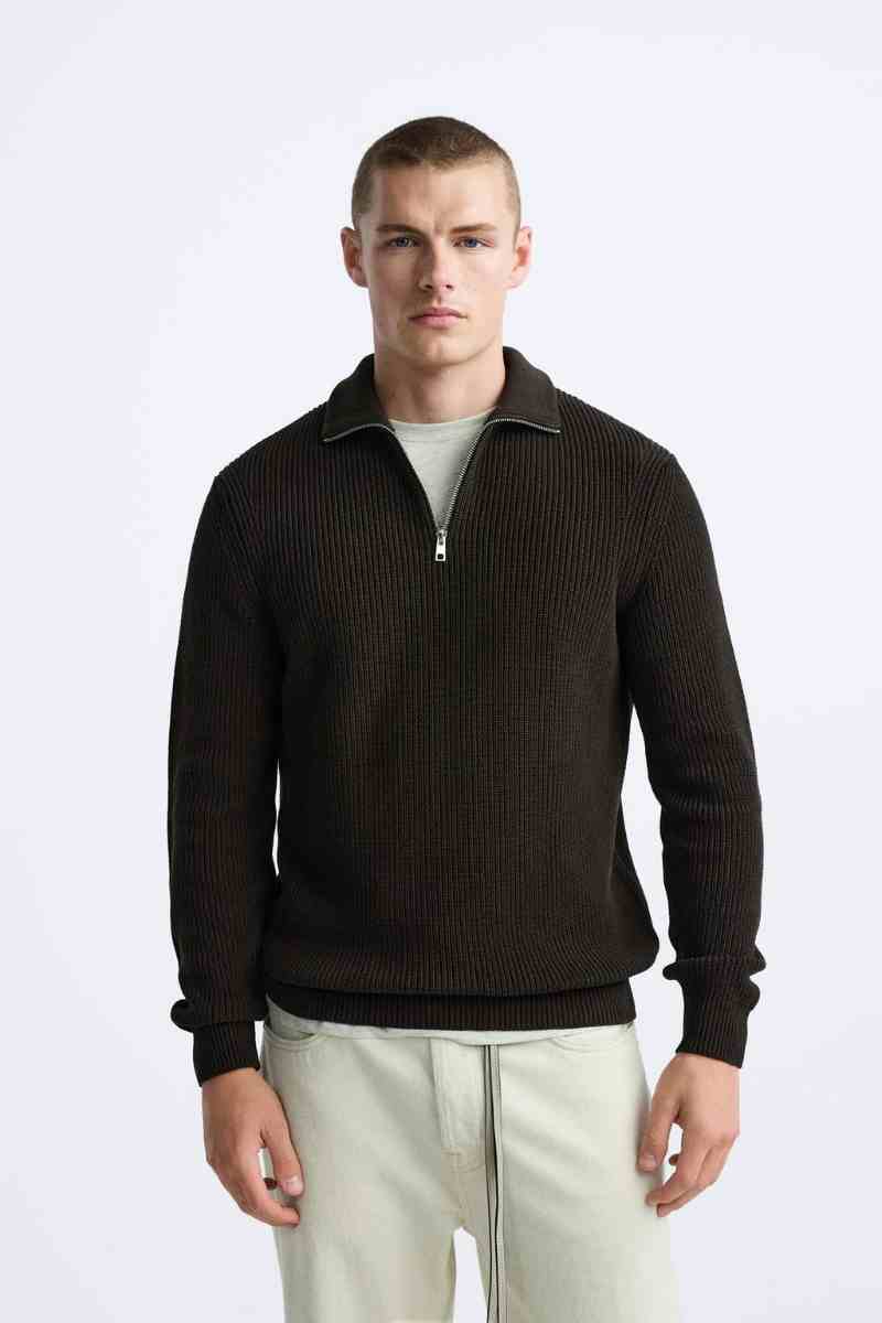 Blue All-match Loose Half Zipper Knitted Comfortable Sweater